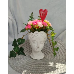 Schöne Tischdeko Dekoration haltbar m. Rosenstrauss 20cm