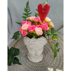 Schöne Tischdeko Dekoration haltbar m. Rosenstrauss 20cm