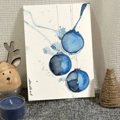 Schöne Weihnachtskarte mit Weihnachtskugeln - Abstrakt - handgemalte Karte (A6) mit hochwertigen Aquarellfarben