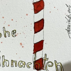 Schöne Weihnachtskarte mit Candycane - Frohe Weihnachten - handgemalte Karte (A6) mit hochwertigen Aquarellfarben