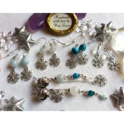 SCHNEEFLOCKEN-Ohrringe AQUAMARIN APATIT JADE Edelstein Geburtsstein MÄRZ WASSERMANN FISCHE JUNGFRAU WAAGE Winter Schmuck