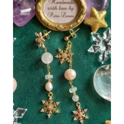 SCHNEEFLOCKEN-Ohrringe MONDSTEIN Welo-OPAL PERLE Geburtsstein JUNI OKTOBER KREBS Winter Braut Schmuck teilw. vergoldet