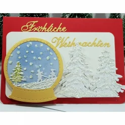 Schneekugel Kinder Schlitten weiß gold Weihnachtskarte