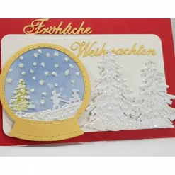 Schneekugel Kinder Schlitten weiß gold Weihnachtskarte
