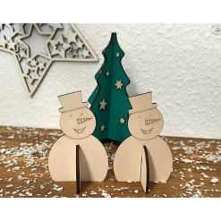 Schneemann aus Holz, steckbar (2er-Set)