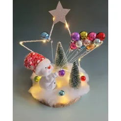 Schneemann mit bunten Luftballons, Dekoration,Weihnachtszeit,Adventzeit mit Beleuchtung,Geschenk,Sofortkauf,Unikat