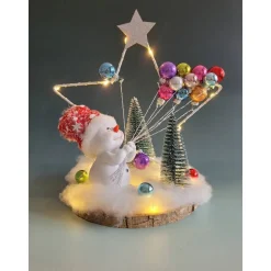 Schneemann mit bunten Luftballons, Dekoration,Weihnachtszeit,Adventzeit mit Beleuchtung,Geschenk,Sofortkauf,Unikat