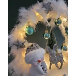 Schneemann mit Reh in Eisblau / Silber , Sofortkauf, Geschenk, Weihnachten
