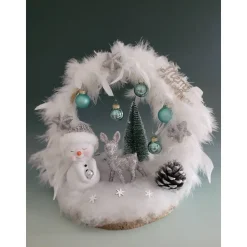 Schneemann mit Reh in Eisblau / Silber , Sofortkauf, Geschenk, Weihnachten