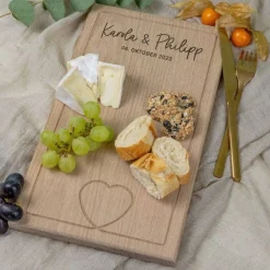 Schneidebrett personalisiert aus Eichenholz als Geschenk zur Hochzeit, Holzbrett Hochzeitsdatum, Vesperplatte Holz