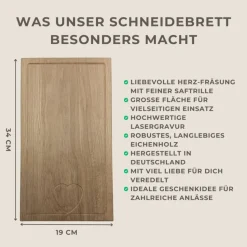 Schneidebrett personalisiert aus Eichenholz als Geschenk zur Hochzeit, Holzbrett Hochzeitsdatum, Vesperplatte Holz