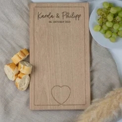 Schneidebrett personalisiert aus Eichenholz als Geschenk zur Hochzeit, Holzbrett Hochzeitsdatum, Vesperplatte Holz