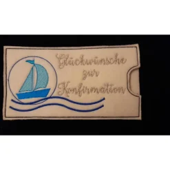 Schokoladenhülle aus Filz bestickt, rechteckig, Kommunion, Firmung, Konfirmation