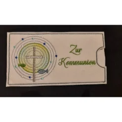 Schokoladenhülle aus Filz bestickt, rechteckig, Kommunion, Firmung, Konfirmation