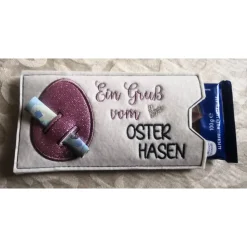 Schokoladenhülle aus Filz bestickt, rechteckig, Ostern