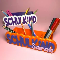 Schreibtischorganizer personalisiert – Geschenk zur Einschulung - bunter Stiftehalter mit Name