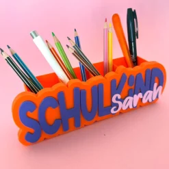 Schreibtischorganizer personalisiert – Geschenk zur Einschulung - bunter Stiftehalter mit Name