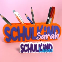 Schreibtischorganizer personalisiert – Geschenk zur Einschulung - bunter Stiftehalter mit Name