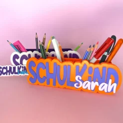 Schreibtischorganizer personalisiert – Geschenk zur Einschulung - bunter Stiftehalter mit Name