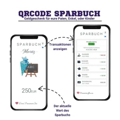 Schulanfang Geldgeschenk | Digitales Sparbuch | QrCode Postkarte DIN A6 inkl. Briefumschlag und Anhänger | Schultüte