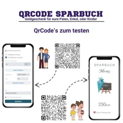 Schulanfang Geldgeschenk | Digitales Sparbuch | QrCode Postkarte DIN A6 inkl. Briefumschlag und Anhänger | Schultüte