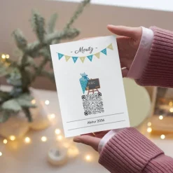 Schulanfang Geldgeschenk | Digitales Sparbuch | QrCode Postkarte DIN A6 inkl. Briefumschlag und Anhänger | Schultüte