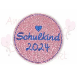 Schulkind - Aufnäher - aus Glitzerstoff - gestickt - Applikation - Bügelbild - Mädchen Schultüte