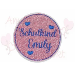 Schulkind - Aufnäher - mit Name - Glitzerstoff - gestickt - Applikation - Bügelbild - Mädchen Schultüte