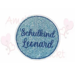 Schulkind - Aufnäher - mit Name - Glitzerstoff - gestickt - Applikation - Bügelbild - Jungen Schultüte