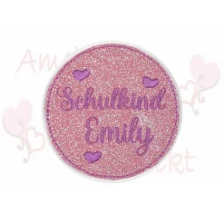 Schulkind - Aufnäher - mit Name - Glitzerstoff - gestickt - Applikation - Bügelbild - Handmade
