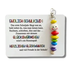 SCHULKIND 2024, Glückswürmchen, Geschenk Einschulung, Sorgenwürmchen, Ranzenbaumler, Worry worm, Mutmacher, Glücksbringe