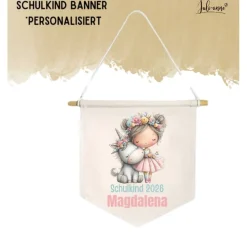 Schulkind Deko Leinwandbanner personalisiert - Einhorn Mädchen 1