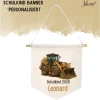 Schulkind Deko Leinwandbanner personalisiert - Bulldozer Bagger