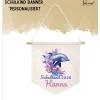 Schulkind Deko Leinwandbanner personalisiert - Aqua Delfin 2