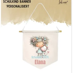 Schulkind Deko Leinwandbanner personalisiert - Einhorn Mädchen 1