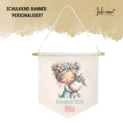 Schulkind Deko Leinwandbanner personalisiert - Einhorn Mädchen 4