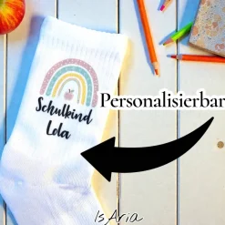 Schulkind Regenbogen Socken,Tennissocken, Personalisierbar, Strümpfe, Geschenkidee Einschulung
