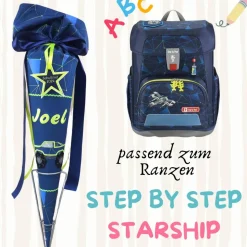 Schultüte 70 cm bestickt passend zum Ranzen Starship von Step by Step – Handgemachte Zuckertüte Einschulung mit Anhänger