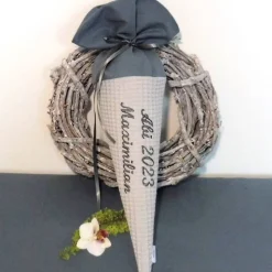 Schultüte Abi 2023 personalisierte Stofftüte mit Namen Geschenk Abiturient Schulabschluss Waffelpique Bachelor Studium