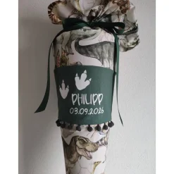 Schultüte aus Baumwollstoff Dinosaurier grün 70cm
