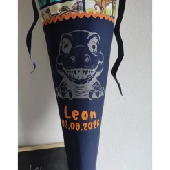 Schultüte aus Baumwollstoff Dinosaurier dunkelblau 70cm
