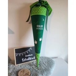 Schultüte aus Baumwollstoff Dinosaurier grün 70cm