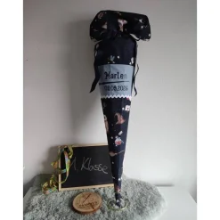 Schultüte aus Baumwollstoff Zauberlehrling / Eule dunkelblau 70cm