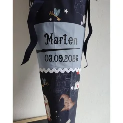 Schultüte aus Baumwollstoff Zauberlehrling / Eule dunkelblau 70cm