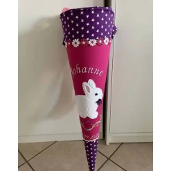 Schultüte aus Stoff bestickt Kuschelhase, Namen und Datum 70cm Rohling