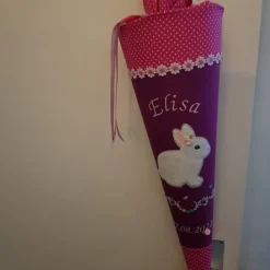 Schultüte aus Stoff bestickt Kuschelhase, Namen und Datum 70cm Rohling