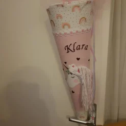 Schultüte aus Stoff bestickt mit einem Einhorn 3D, Namen und Datum 70cm Rohling
