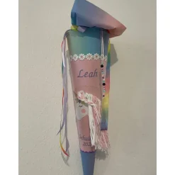 Schultüte aus Stoff bestickt mit einem Einhorn 3D, Namen und Datum 70cm Rohling