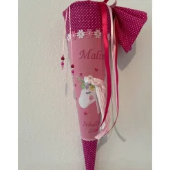 Schultüte aus Stoff bestickt mit einem Einhorn 3D, Namen und Datum 70cm Rohling