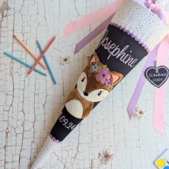 Schultüte aus Stoff Fuchs personalisiert – Handgenähte Zuckertüte mit Namen & Wunschfarben